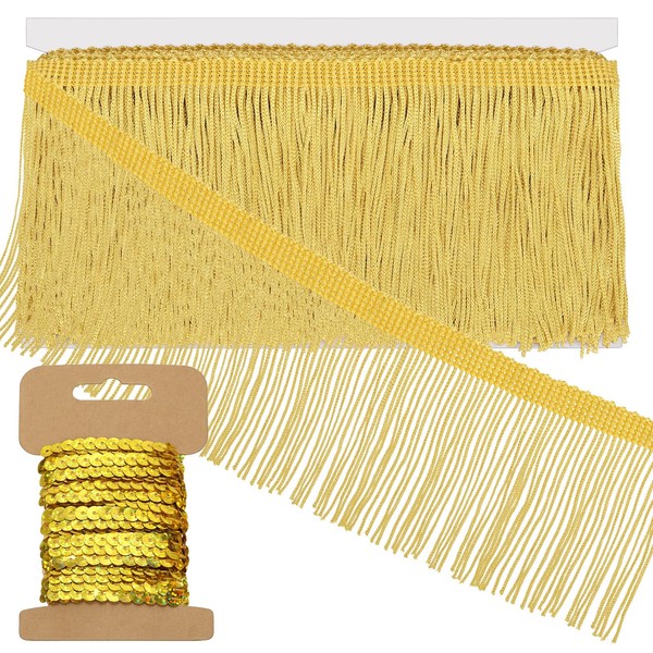 Swpeet 5 Yard × 4 Inch Gold Fringe with Sequin