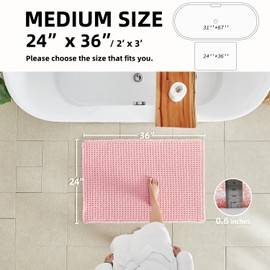 TYUU Pink Bathroom Rugs, Waffle Bath Mat Non Slip Washable Quick Dry Cute Bath Mat Boho Farmhouse Bathroom Decor, 36"x24" Pink