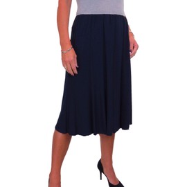 Knee-Length Swing Flare Skirt for Women, Soft and Elastic with Shine and Fully Lined 34-48, navy blue