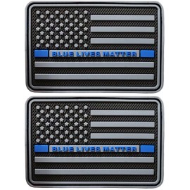 Blue Lives Matter USA American Flag PVC RUBBER PATCH || 2PC HOOK BACKING  3"x2"