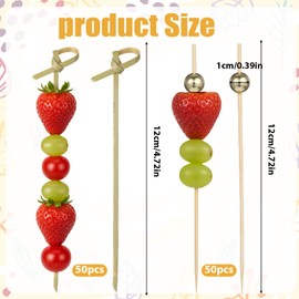 Hadnves 100PCS Bamboo Cocktail Picks Long Fancy Toothpicks Bamboo Knot Skewers Ball Food Cocktail Picks with Looped Knot Party Supplies for Appetizers Drinks Desserts Sandwich Charcuterie Boards