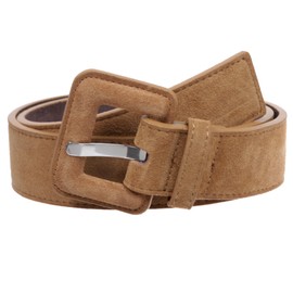1 1/2" Inch Stitching-Edged Suede Leather Belt, Camel | S/M-32"