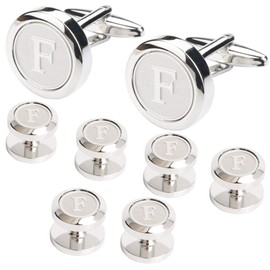 Dannyshi Mens Cufflinks and Studs Tuxedo Shirts Business Wedding Initials Alphabet A-Z Gift Set (F)