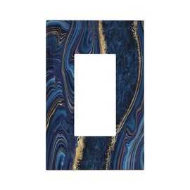 Modern Luxury Navy Blue Gold Marble Abstract 1 Gang Light Switch Cover Decorative Wall Plate Single Rocker GFCI Electrical Switchplate Covers for Living Room Home Decor Mid Size