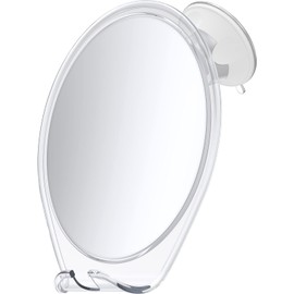 HONEYBULL Fogless Shower Mirror with Suction Mount & Swivel – Anti-Fog Acrylic Bathroom Mirror for Shaving – Built-in Razor Holder, Easy Install, Home Shower Accessory (White)