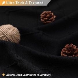 BTTN 78 Inch Long Shower Curtain - Boho Farmhouse Linen Ultra Thick Fabric Shower Curtain Set with Plastic Hooks, Tall Rustic Country Luxury Cloth Shower Curtains for Bathroom Decor, Black, 72x78