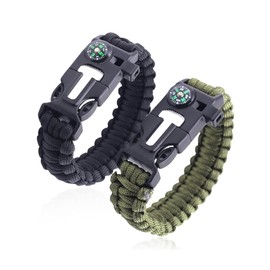AEIOPRS 2 Pcs Multifunctional Survival Bracelet with Buckle Compass and Lifeguard Whistle 5-in-1 for Sports and Outdoor Activities Black Green