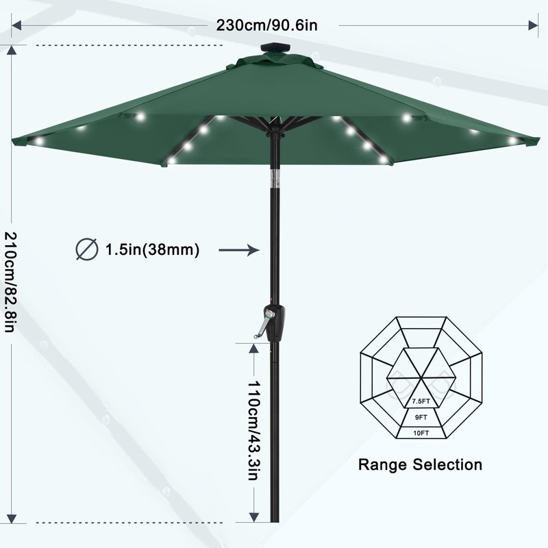 MASTERCANOPY Patio Umbrella with Solar LED Lights (7.5ft,Forest Green)