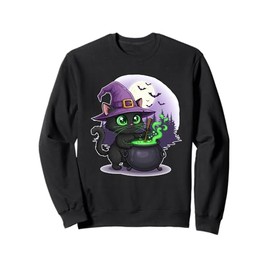 Black Cat Witch With Cauldron and Moon Sweatshirt
