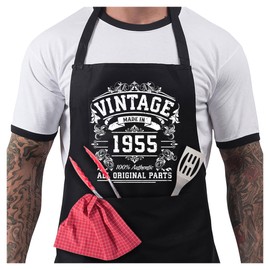 Bang Tidy Clothing 70th Birthday Gifts for Men Him Dad Husband BBQ Cooking Apron 100% Cotton 2 Pockets - Vintage Original Parts 1955 Black