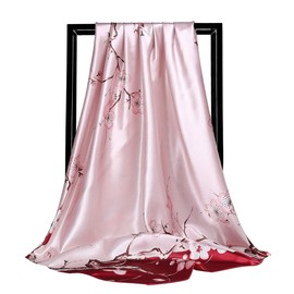 FAIRYGATE Pink Scarf Silk Scarves for Women Flower Printed Square Bandana Ladies Scarfs Gifts Romance Soft Satin Neckerchief Headdress Hairband 91007