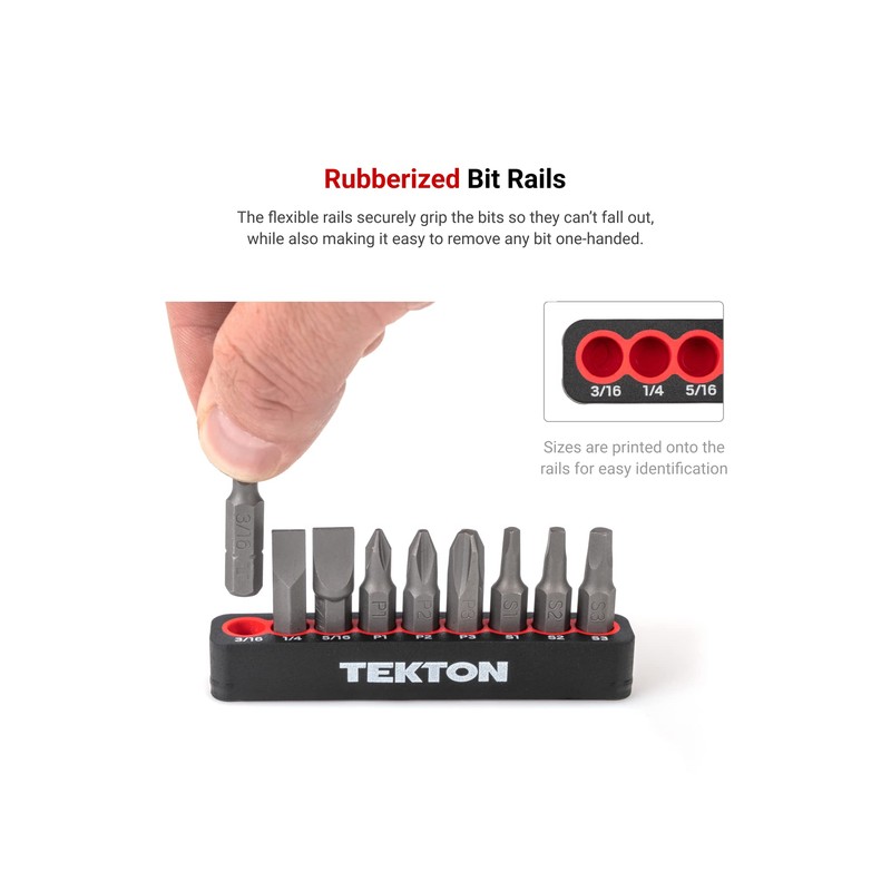 TEKTON 1/4 Inch Hex Bit Set with Rail, 9-Piece (2-6