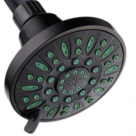 AquaDance Anti-Clog High-Pressure 6-setting Shower Head with Nozzle Protection from Growth of Grime for Stronger Shower! Oil-Rubbed Bronze Finish/Coral Green Jets