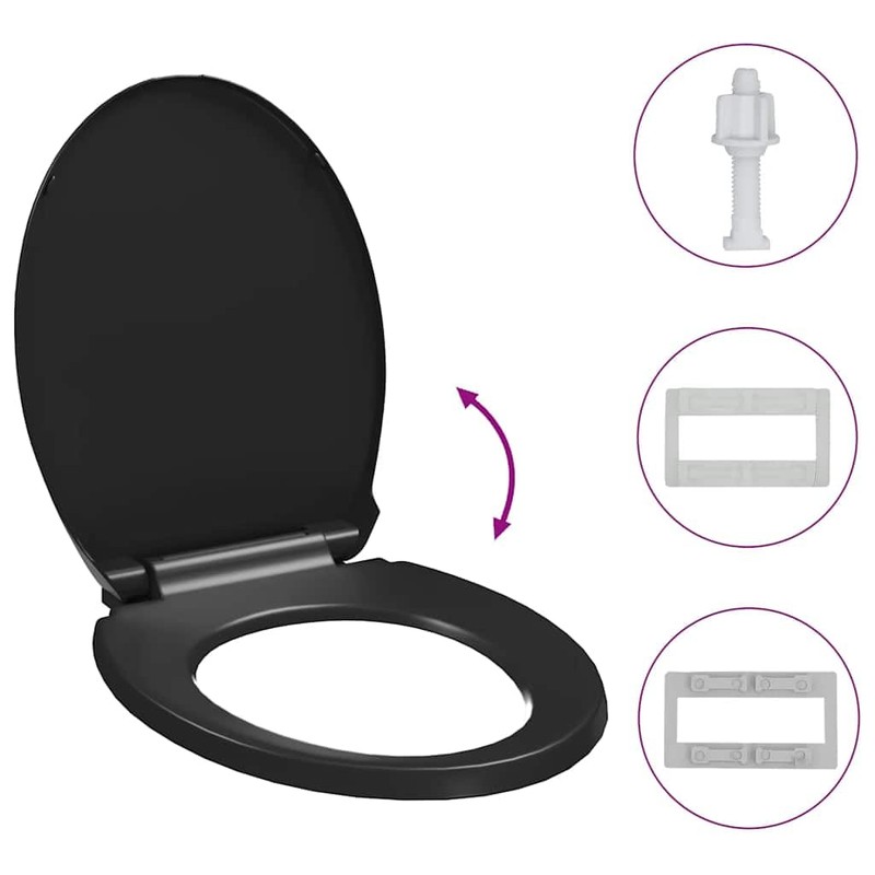 "vidaXL Soft-Close Toilet Seat in Black Polypropylene, Quick-Release Design and