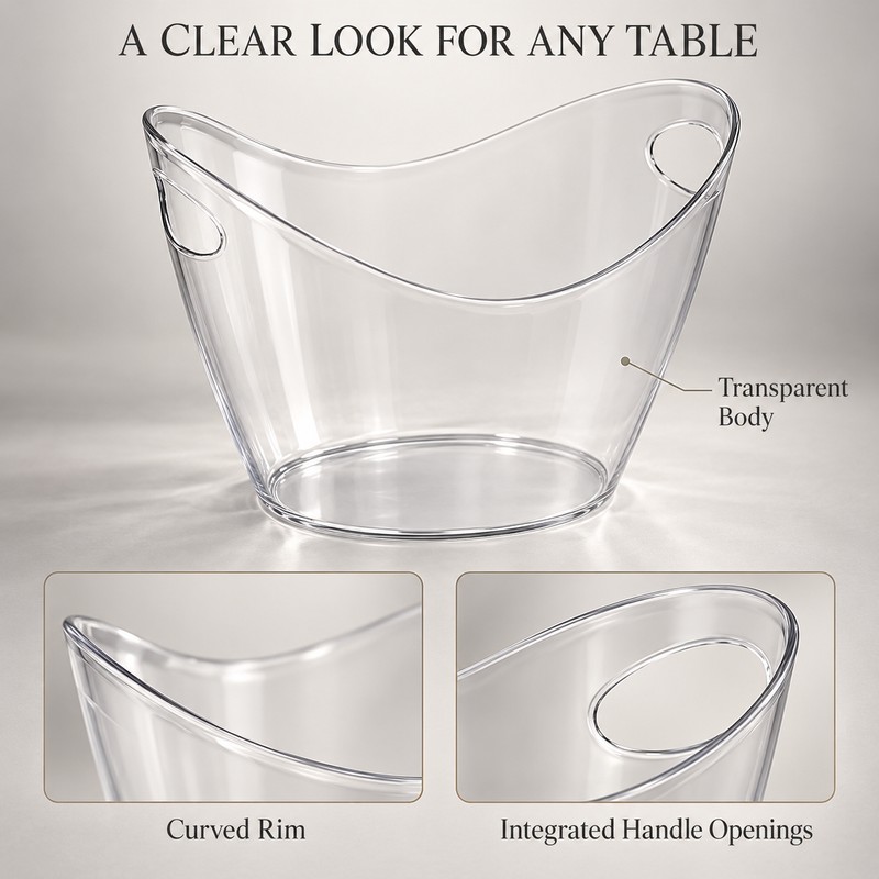 Clear Ice Buckets, 2-Pack Beverage Chiller Tubs with Built-In Handles,