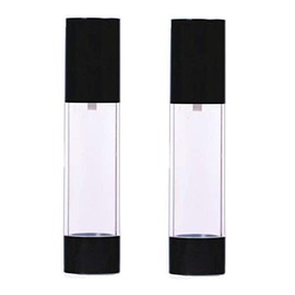 2Pcs Black Empty Refillable Plastic Airless Pump Bottle Airless Vacuum Pump Cream Lotion Make Up Bottle Jars Toiletries Liquid Container Lightweight Leak Proof For Home and Travel Use(50ml/1.7oz)
