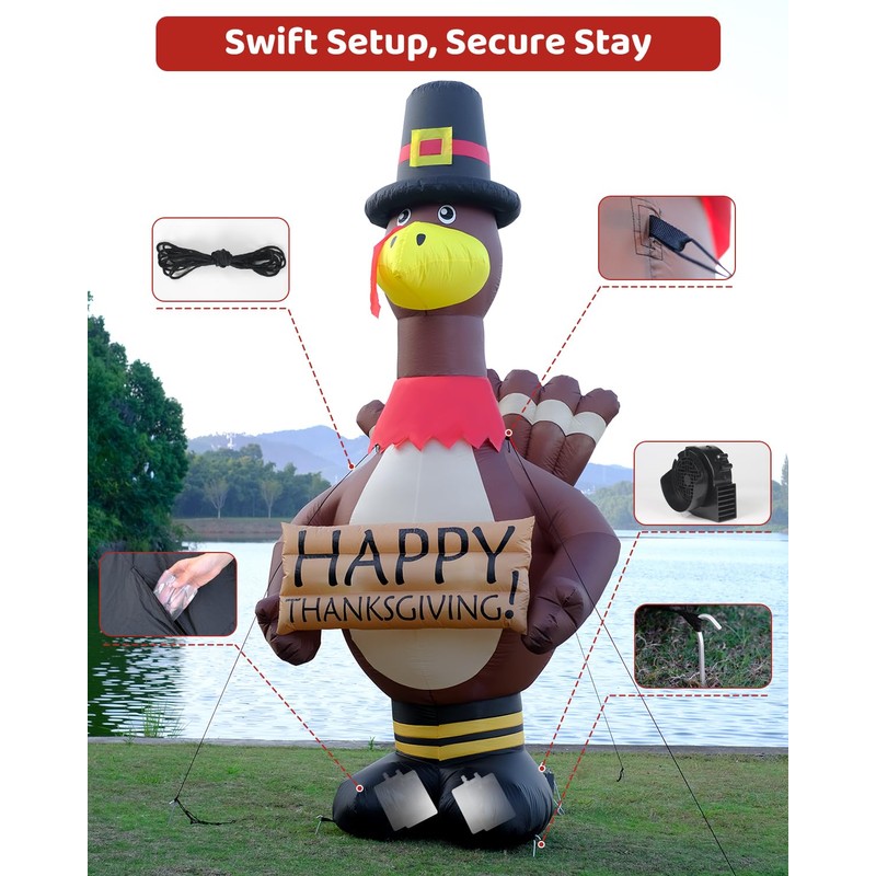 12FT Giant Blow Up Thanksgiving Inflatable Turkey Outdoor Decorations with