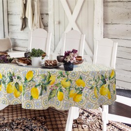 Yighty Oval Lemon Tablecloth 60x84inch, French Lemon Country Farmhouse Spring Summer Waterproof Wrinkle Resistant Washable Tablecloth for Indoor and Outdoor, Holiday Kitchen Restaurant and Party