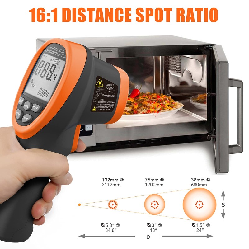 Infrared Thermometer Gun - BTMETER 985C Non Contact 16:1 IR