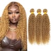 Color 27 Bundles Honey Blonde Kinky Curly Bundle 20 22 24 Inch 8A Grade Brazilian Virgin Hair 3 Bundles Blonde Bundle Hair Weave 300g