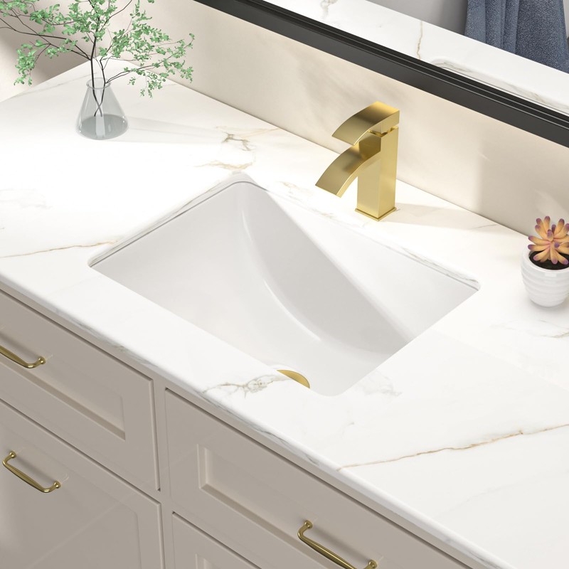 Dcolora Undermount Bathroom Sink Rectangle 18"x14" White Porcelain Ceramic Rectangular