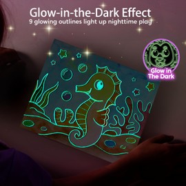 Klever Kits Paint with Water Coloring Books with 9 Pages Glow-in-the-Dark Outlines, Mess Free Watercolor Painting Sets With 3 Themes(Ocean Farm Forest), Arts Crafts Drawing Toys Gift for Kids Ages 3-8