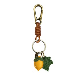 ZOUITY Leather Leaf Fruit Keychain Retro Accessories,Cute Keychains for Women Bag,Key Organizer,Charms,Purse Keyring Holder, Lemon, 16cm*5cm