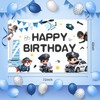 Policeman Happy Birthday Backdrop Banner Cartoon Police Catch Thief Theme