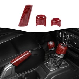 Gear Shift Knob Cover Trim Handbrake Cover Drive Mode Shift Knob Cover Decorative Interior Accessories for Jeep Wrangler JL JLU & Gladiator JT 2018-2022,Red Carbon Fiber