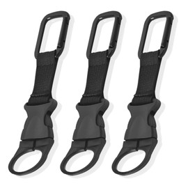XSAJU Plastic Bottle Holder with Carabiner, Set of 3, Drink Holder with One Touch, Easy On/Off (Black)