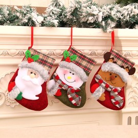 3 Pack Mini Christmas Stockings, Lovely Santa, Snowman and Bear Christmas Tree Decoration Gift Bag, Window Fireplace Bed Pendant For Kids Women Men, Home Office Restaurant Hotel Décor(Number5)