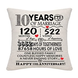 Bommex 10 Years of Marriage Gift 10th Wedding Anniversary Cushion Cover Keepsake Decoration Gift for Couples Parents Women Men Mum Dad Husband Wife Grandma Grandad Aunt Uncle Friends (10 YEARS)