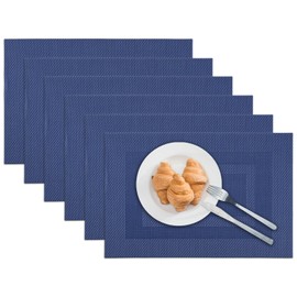 Blue Table Placemats Set of 6 - Place Mats for Table Waterproof Dual Sided Kitchen Coffee Heat Resistant Non Slip Washable Dining Table Accessories Blue