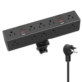 Desk Clamp Power Strip, 60W Fast Charging Station, VILONG Desktop Mount 1200J Surge Protector, 8 USB Ports(4 USB-C), 10 AC Outlets and 6Ft Cord, for Home, Office, Fit 1.6" Tabletop Edge