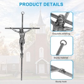 Pietism Crucifix Wall Cross Silver 10 Inches Metal Wall Cross Catholic Cross Wall For Home Decor