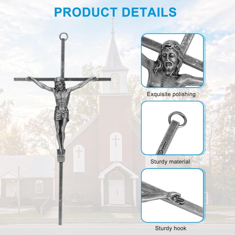 Pietism Crucifix Wall Cross Silver 10 Inches Metal Wall Cross