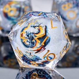 Roycevon DND Dice Set, 7Pcs Resin Sharp Edge Dragon Dice with Gift Box, White Gold Polyhedral Liquid Core D&D Dice Set Dungeons and Dragons for RPG Role Playing Game D20 D12 D10 D8 D6 D4