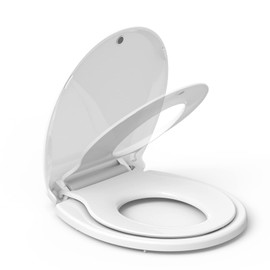 Toilet Seats Round, Toddler Potty Training Seat Built-In, Quiet-Close Lid, Safe PP Material, Easy Installation & Release with Hardware