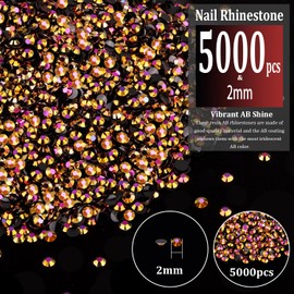 BELLEBOOST 5000pcs 2mm Resin Rhinestones Bulk, Gold Rose AB Flatback Round Jelly Rhinestones Non Hotfix Crystal Gems Large Quantity Wholesale for DIY Crafts Clothes Bottles Face Makeup Manicure