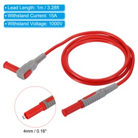 PATIKIL Multimeter Test Lead Set, 1000V/15A 4mm Banana Plug Male to Male Straight Angle to Right Cable Line Wire for Electrical Testing, Black Red