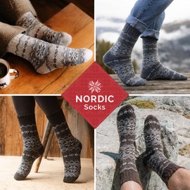 NORDIC Socks 5 Pairs, Merino Wool Socks for Men & Women, Winter socks, Warm socks (6-9, Bergen Wool)