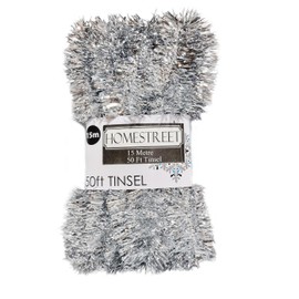 Very Long Christmas Tinsel in Red, Gold Or Silver, 50 Foot 15 Metres Xmas Holiday Home Office Decoration (SILVER)