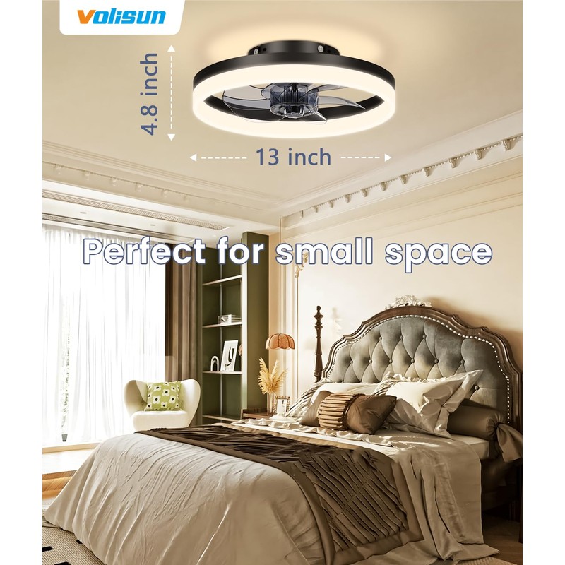 VOLISUN 13 inch Small Ceiling Fans with Lights and Remote,