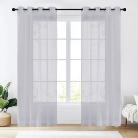 NAKIHOUSE Voile Curtain, Silver Voile Curtains for Living Room 63 Drop Net Curtain Light Filtering Window Treatment Sheer & Drapes Eyelet Top Curtains for Bedroom/Nursery Room 52" x 63", 2 Panels
