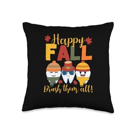 Thanksgiving Shirt Pilgrim Costume Turkey Meat Happy Fall Brush Them All Funny Thanksgiving Day Teeth Throw Pillow, 16x16, Multicolor