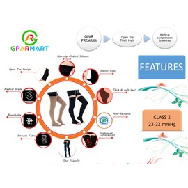 GPAR PREMIUM Class 2 Medical Compression Stockings, 23-32 mmHG Open Toe Compression Stockings for Varicose Veins, Edema, Swollen Feet, Varicositis, Thrombosis I Men and Women
