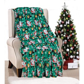 FAITH, HOPE, LOVE HOME DÉCOR Santa's Little Helper Collection Festive and Cuddly Holiday Microplush Throw Blanket (50" x 60") - Jolly Old Saint Nick - Christmas Throw Blanket