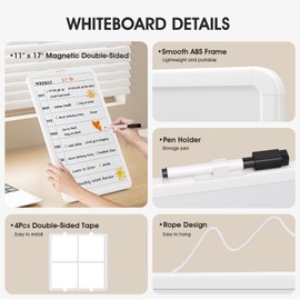 MaxGear Weekly Calendar White Board for Wall, 11"x 17" Double-Sided Magnetic Dry Erase Board, Includes a Black Dry Erase Marker, Portable Whiteboard for Planning, Drawing, Memo, to Do List