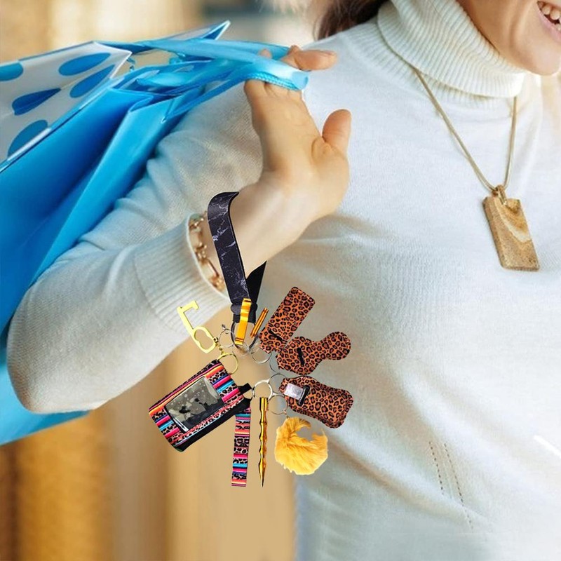 12pcs Female Wrist Keychain Set with Alarm with Handwash Bag