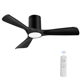 XBIBI 42 inch Flush Mount Ceiling Fans with Lights, Modern Low Profile Ceiling Fan with Light and Remote Control, Reversible, Noiseless, Black Ceiling Fan for Outdoor Indoor Bedroom Porch